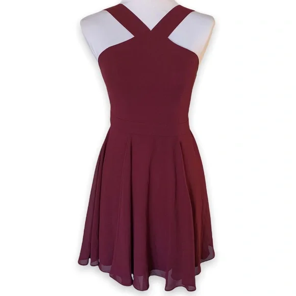 LULUS Forevermore Skater dress sz XS in burgundy - Picture 5 of 8